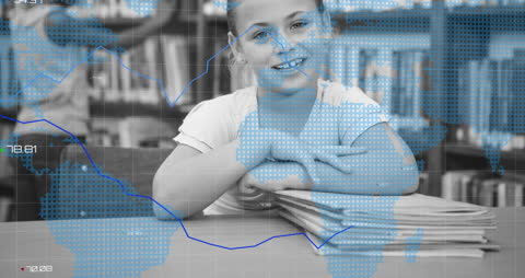 Child in Library Overlaid with Global Data Animation