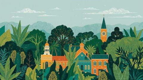 Charming colonial architecture in lush louisiana tropical landscape