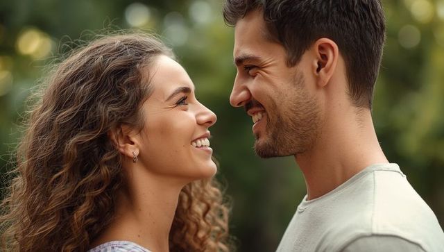 Smiling Couple Embraces Affection and Joy in Sunny Park