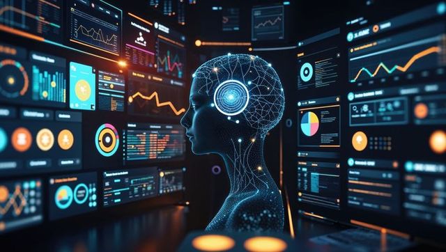 Futuristic ai interface with data visualizations