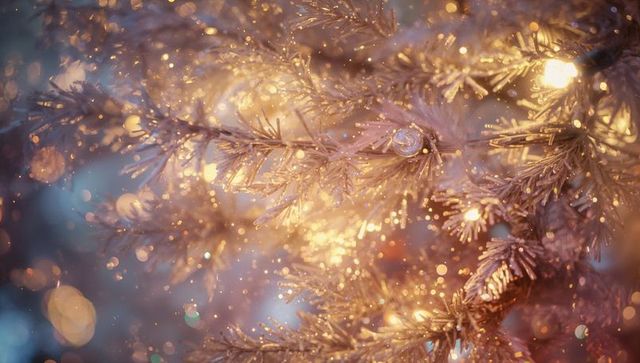 Enchanting Frosted Pine Branches with Twinkling Fairy Lights