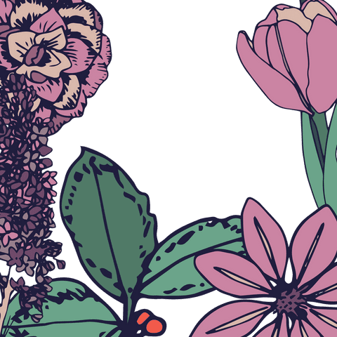 Floral Illustration with Green Leaves on Transparent Background