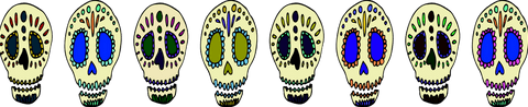 Colorful sugar skull pattern on transparent background
