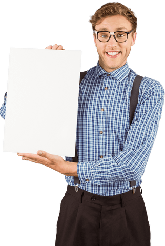 transparent hipster smiling while holding blank sign - Download Free Stock Videos Pikwizard.com