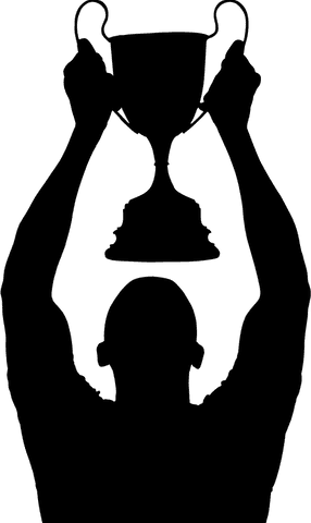 Silhouetted sportsman celebrating victory with trophy transparent celebration