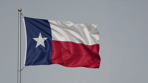 Texas State Flag Waves against Clear Gray-Blue Sky