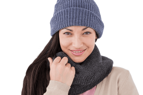 Transparent fashionable woman smiling in warm clothes