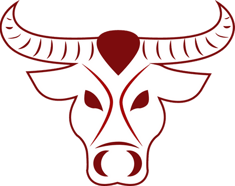 Minimalist transparent bull head with red accents logo design