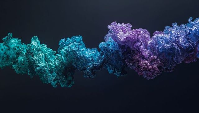 Abstract fluid motion in teal, blue, and purple hues