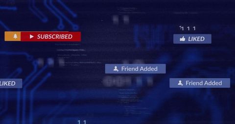 Social Media Notifications Overlay Showing Subscribed, Liked, Friend Added Alerts