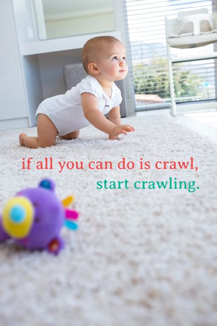 Motivational Quote with Curious Baby Crawling Near Colorful Toy - Download Free Stock Templates Pikwizard.com