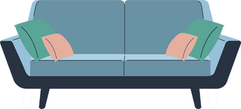 Minimalist modern sofa with accent pillows on transparent background