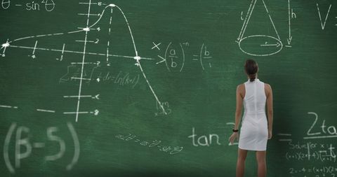 woman analyzing complex mathematical formulae on chalkboard - Download Free Stock Images Pikwizard.com
