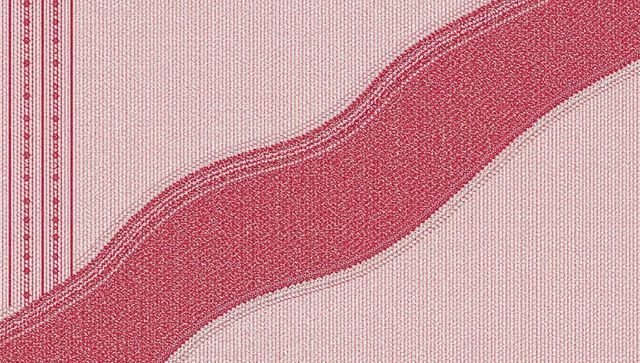 Crimson wavy stripe woven textile with ribbed weave and vertical stripe band