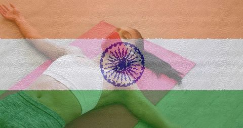 Yoga in Pandemic Context with Indian Flag Overlay