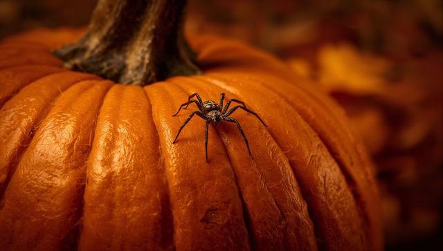 Dark Spider on Pumpkin Surface Halloween Decor