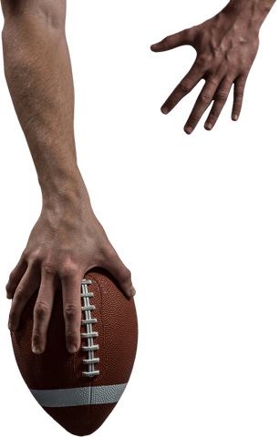 American Football Player Holding Ball with Transparent Background
