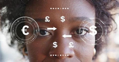 Digital currency exchange concept with focused professional