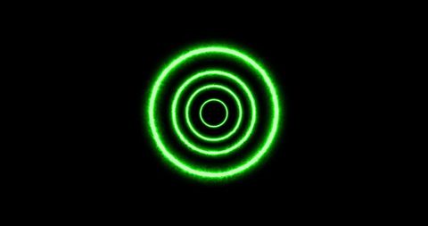 Glowing Neon Green Concentric Circles in Black Space