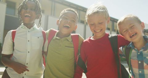 Joyful Diverse Boys Celebrating Friendship After School - Download Free Stock Images Pikwizard.com