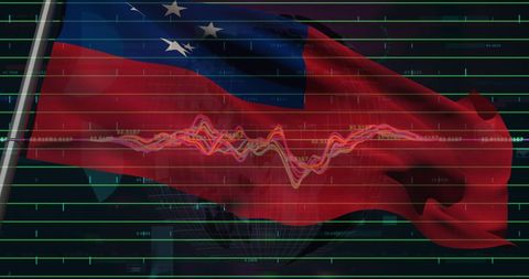 Data Analysis Overlay on Waving Samoa Flag Illustration