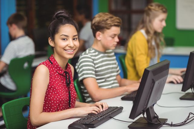 Students are engaged in studying in a computer classroom, highlighting the use of technology in education. Ideal for educational websites, school brochures, and articles on modern learning environments.