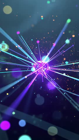 Neon Core Pulsing and Emitting Radial Beams, Sparks and Orbs for Futuristic Vertical Loop