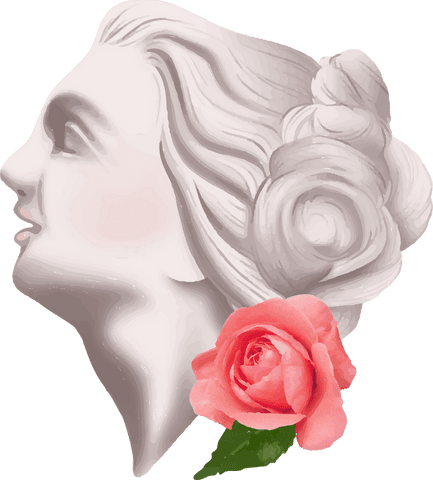Elegant Marble Bust with Pink Rose on Transparent Background