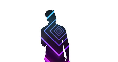 Silhouette of Thinking Man with Futuristic Neon Tunnel Effect