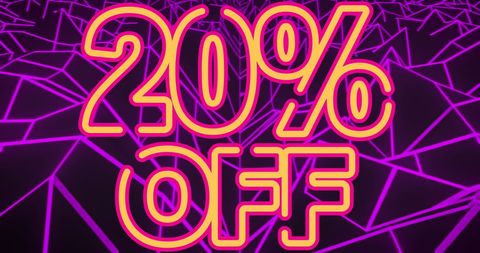 Neon style 20% off promotion on geometric background