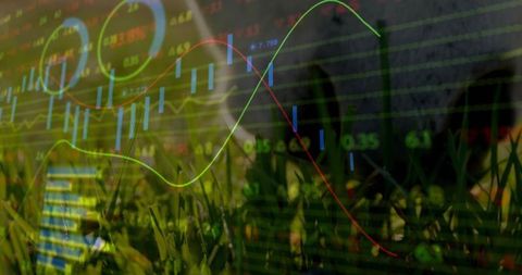 Green Growth Overlay Candlestick Chart Blending Financial Analytics with Natural Grass