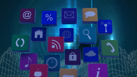 Digital Technology Icons on Futuristic Metaverse Landscape