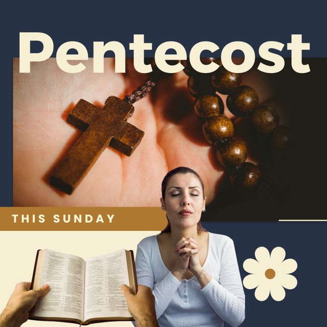 Pentecost This Sunday with Woman Praying and Holding Rosary Cross - Download Free Stock Templates Pikwizard.com