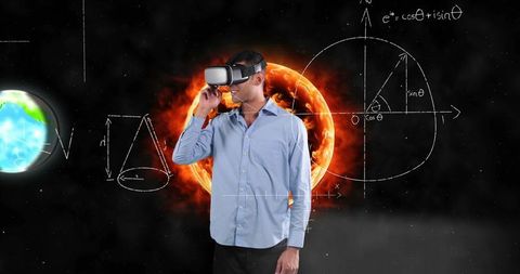 Man using vr headset for space exploration and learning