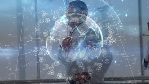 Doctors in Office with Futuristic Global Technology Interface