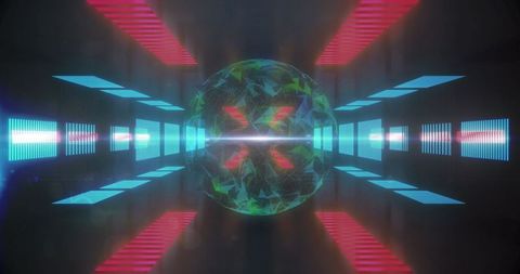 Futuristic Glowing Tunnel with Connected Digital Globe Concept
