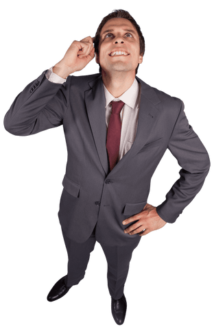 Happy Businessman Looking Up Confidently on Transparent Background