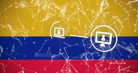 Digital Connectivity Over Colombian Flag Symbolizing Global Networking