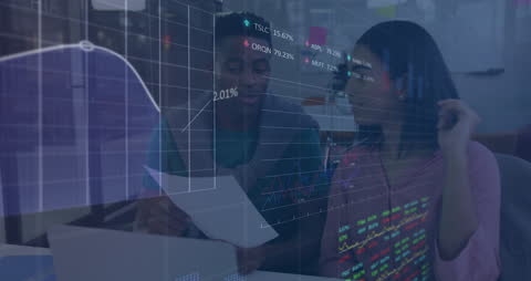 Business Team Analyzing Stock Trading Data with Digital Technology