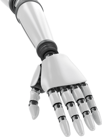 Close-up of silver robotic arm on transparent background