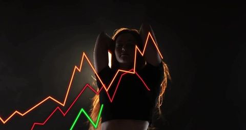 Dynamic modern visualization with posing model and neon charts