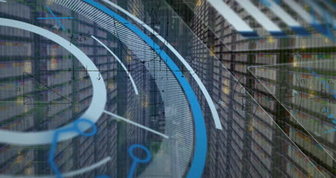 Futuristic Data Processing Overlay in High-Tech Server Room