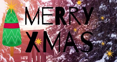 Festive Merry Christmas Text with Snowy Background and Decorative Tree - Download Free Stock Images Pikwizard.com