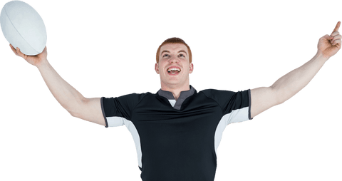 Triumphant Rugby Player Celebrating Victory Transparent Background