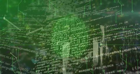 Futuristic Digital Brain Amid Cyber Code Visualization