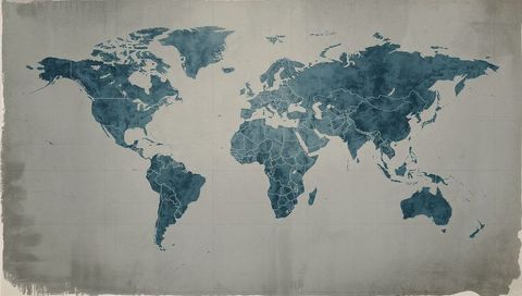 Vintage World Map with Borders on Parchment Background
