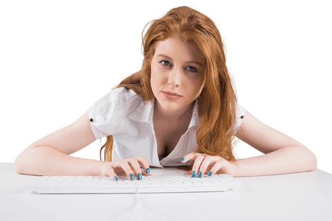 transparent woman with red hair typing on keyboard - Download Free Stock Videos Pikwizard.com