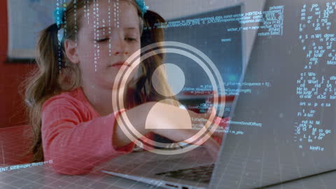 Child Engaged in Coding with Futuristic Interface Overlay