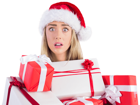 transparent background surprised woman santa hat with gifts - Download Free Stock Videos Pikwizard.com