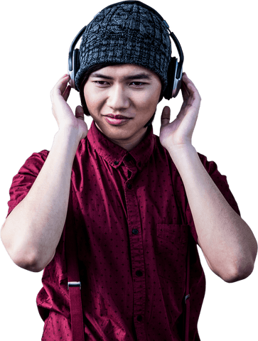 transparent asian man wearing headphones indoors concentrating - Download Free Stock Videos Pikwizard.com